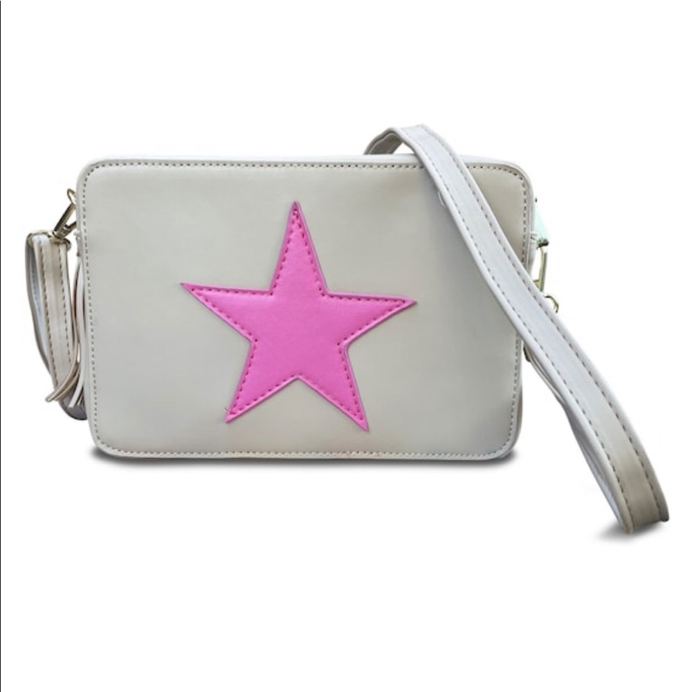 NEW PREPPY SILVER GLITTER PINK STAR CROSSBODY HANDBAG GOOSE TEEN GOLDEN
